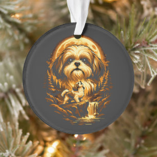 Ornamento Shih Tzu Uivando para a Lua Cachorro Engraçado