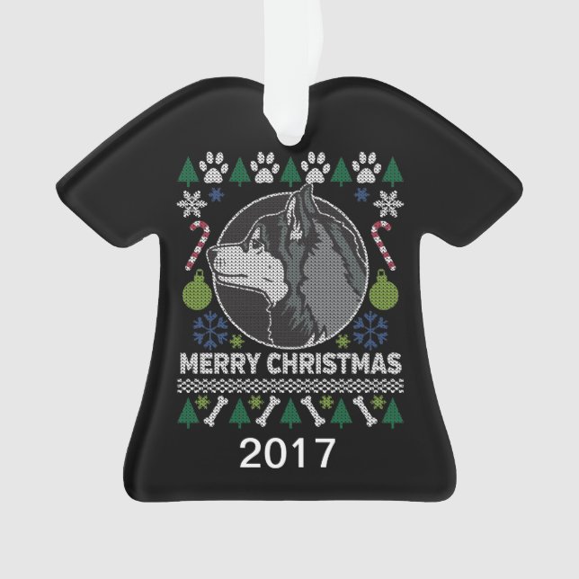 Ornamento Siberian Husky Ugly Christmas Sweater (Frente)
