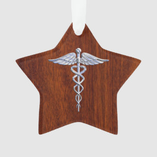 Ornamento Silver Como Caduceus Símbolo Médico Mahogany Imp