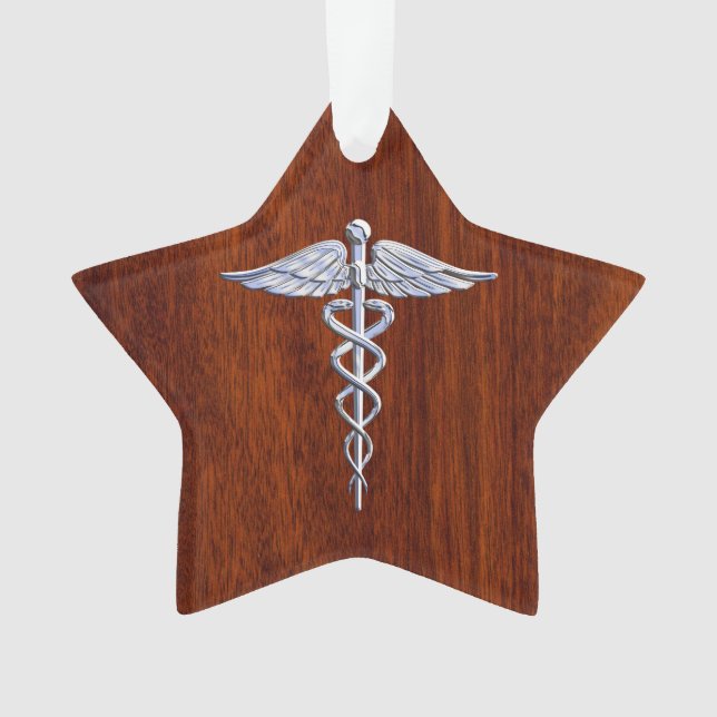 Ornamento Silver Como Caduceus Símbolo Médico Mahogany Impre (Frente)
