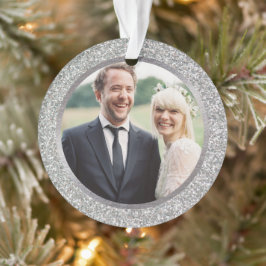 Ornamento Silver & Glitter Foto de Natal casada pela primeir