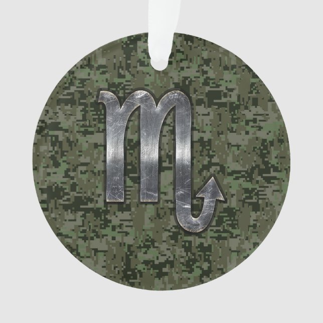 Ornamento Silver Scorpio Zodiac Sinal Camo Digital Woodland (Frente)