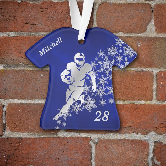 Ornamento Silver Snowflake Blue Futebol Player (Criador carregado)