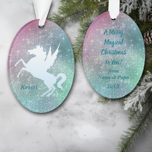 Ornamento Silver Unicorn em Holiday Sparkle Personalizado