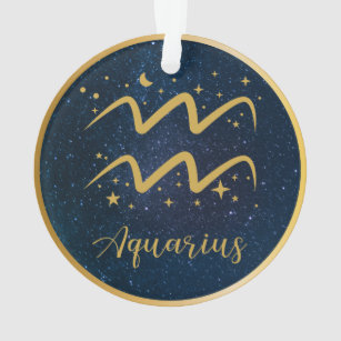 Ornamento Símbolo aquário zodiaco estrelas douradas personal