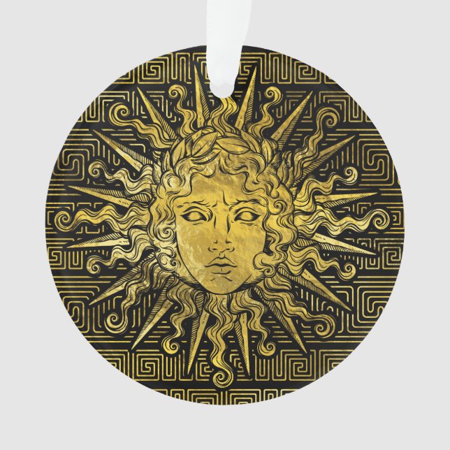 Ornamento Símbolo de Apollo Sun no teste padrão chave grego (Frente)