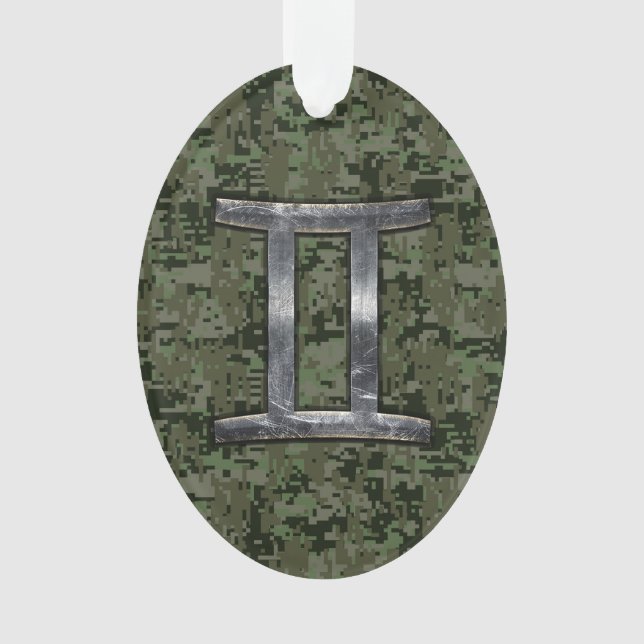 Ornamento Símbolo Gemini Zodiac na Camo Digital Verde (Frente)