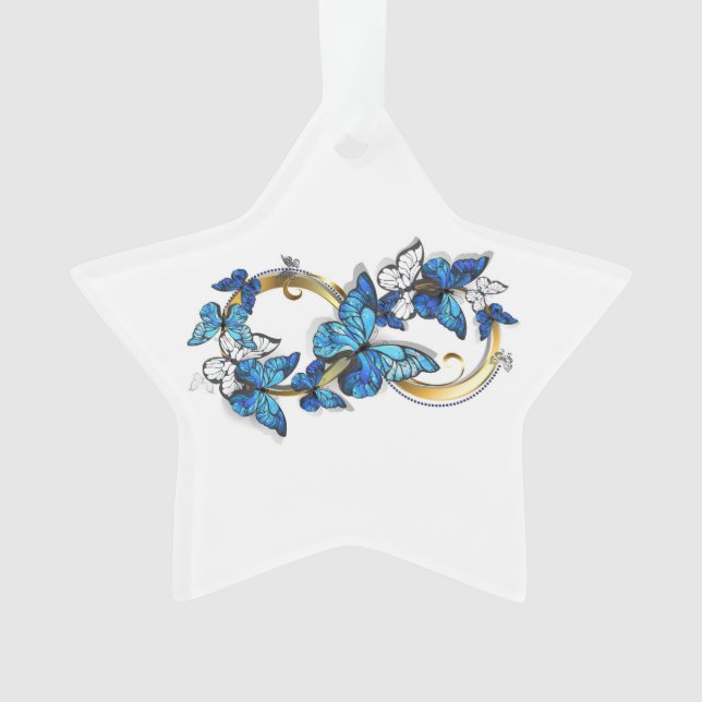 Ornamento Símbolo infinito de borboletas azuis Morpho (Frente)