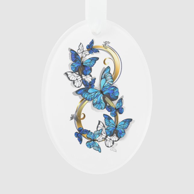 Ornamento Símbolo Infinito de Borboletas Azuis Morpho (Frente)