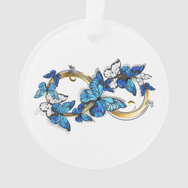 Ornamento Símbolo Infinito de Borboletas Azuis Morpho (Frente)