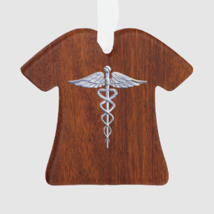 Ornamento Símbolo Médico Caduceu Prateado como Impressão Mog