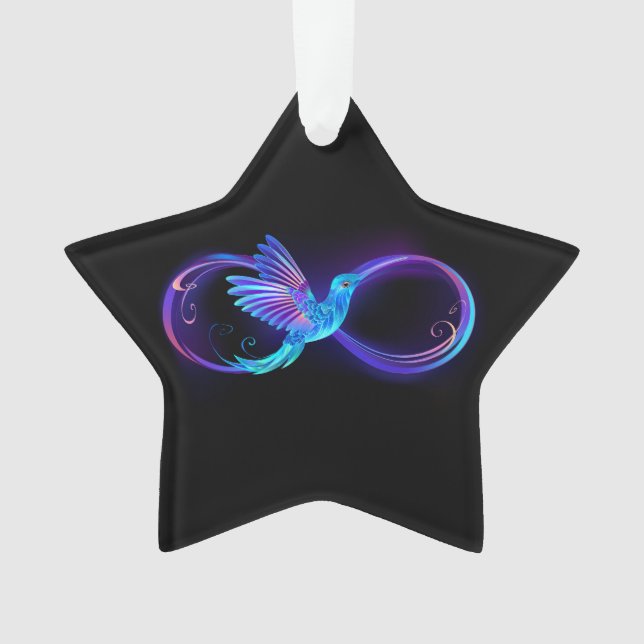 Ornamento Símbolo Neon Infinity com Hummingbird brilhante (Frente)