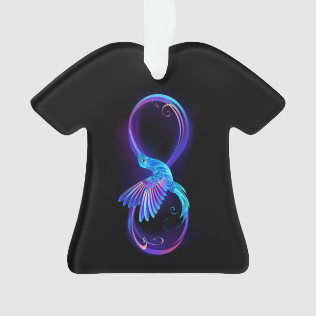 Ornamento Símbolo Neon Infinity com Hummingbird brilhante (Frente)