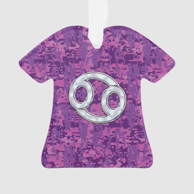 Ornamento Símbolo Zodiac do Cancer Pearl na Camo Digital (Frente)