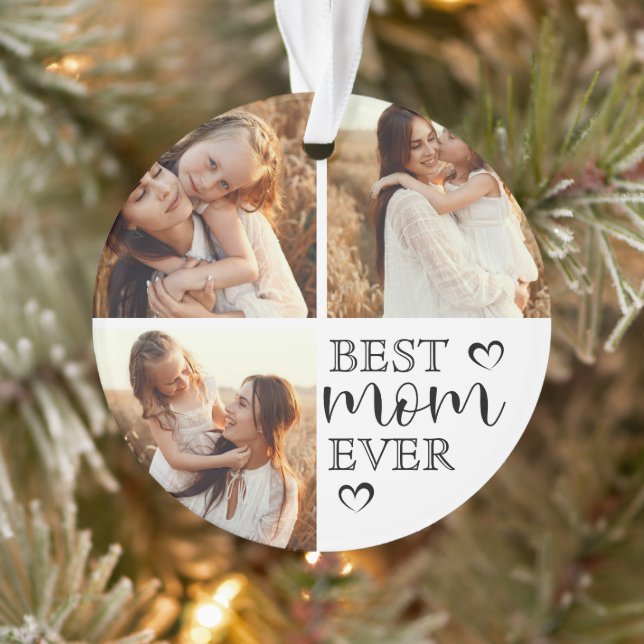 Ornamento Simple Elegant Best Mom Ever Cute Photo Collage (Árvore)
