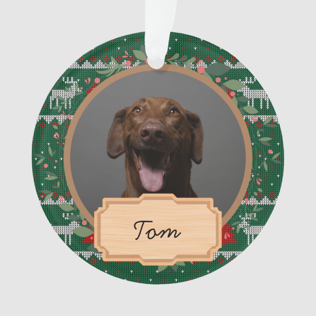 Ornamento simples férias de Natal verde Foto de cachorro per (Frente)
