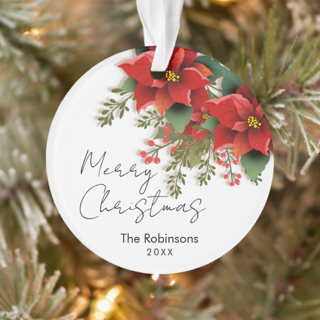 Ornamento Simples Floral Feliz Natal Poinsettia (Árvore)