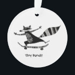 Ornamento Skateboarding Raccoon – Whimsical Raccoon Animal<br><div class="desc">A playful and energetic illustration of a raccoon riding a skateboard, created in a bold folk art style. The decorative patterns and hand-drawn textures give this design a unique artistic character, while the dynamic pose captures movement and fun. Perfect for skaters, animal lovers, and fans of quirky, expressive artwork. This...</div>