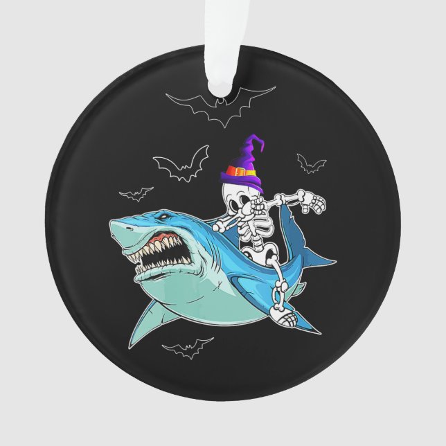Ornamento Skeleton Riding Shark Engraçado - Presente maluco  (Frente)