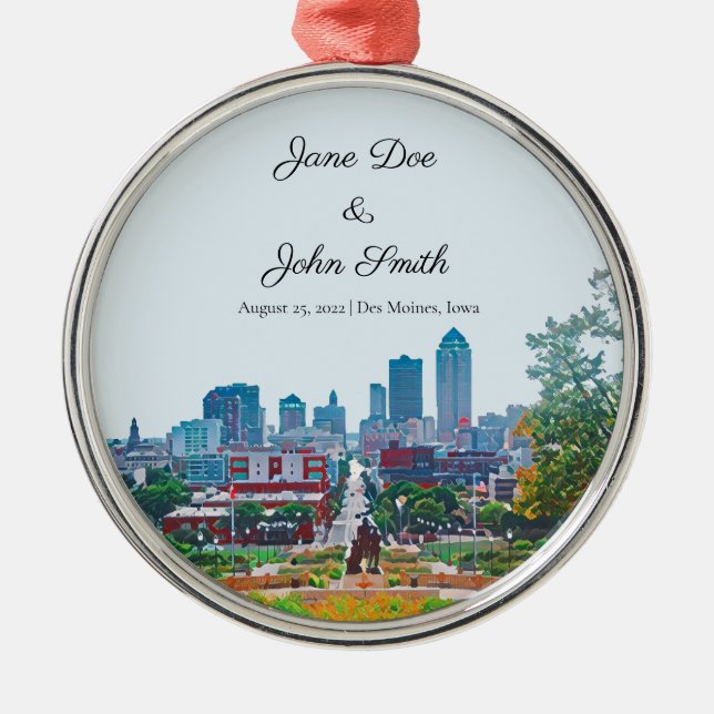 Ornamento Skyline Des Moines Personalizado (Frente)