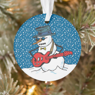 Ornamento Snowman A Tocar Uma Guitarra Elétrica