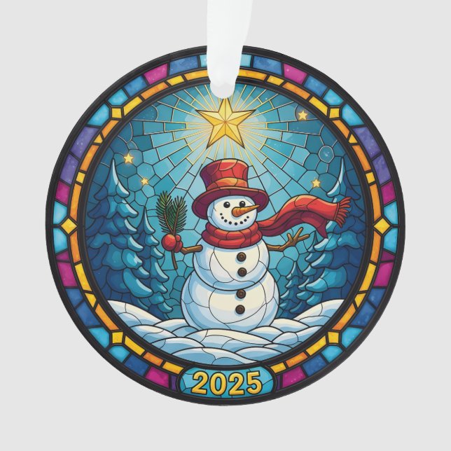 Ornamento Snowman Christmas Ornament 2025 – Stained Glass (Frente)