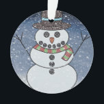 Ornamento Snowman w/BG - Ornaço acrílico<br><div class="desc">Neve que parece ser um crochê com fundo de neve.</div>