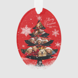 Ornamento Snowy Merry Christmas Family Photo Tree