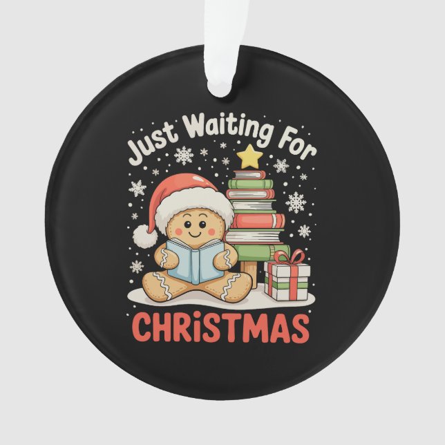 Ornamento Só Esperando Pelo Livro De Leitura De Pão De Natal (Frente)