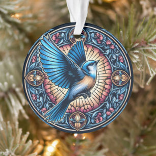 Ornamento Sobrevoando pássaro azul majestoso