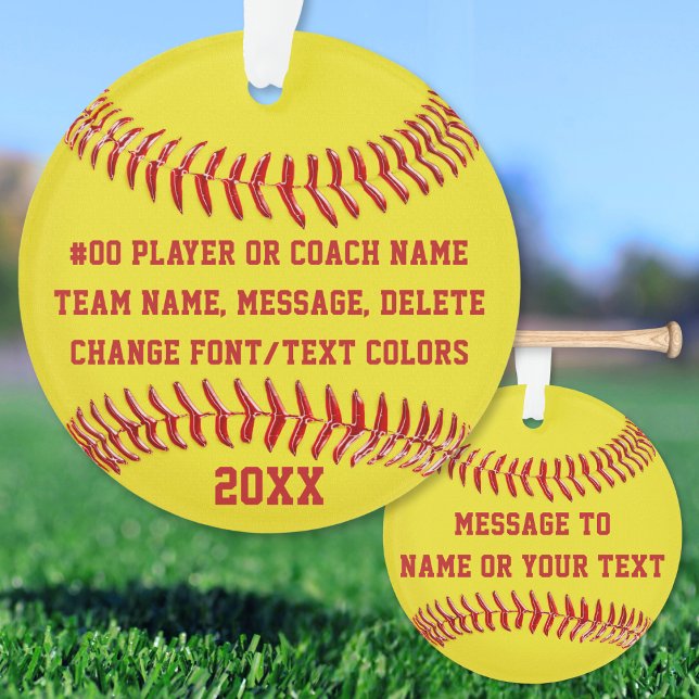 Ornamento Softball Personalizado, para Jogadores o (Personalized Softball Ornaments. Softball Christmas gifts for players. Cheap softball team gifts.)