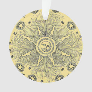 Ornamento Sol venenoso e estrelas céu medieval celeste draw
