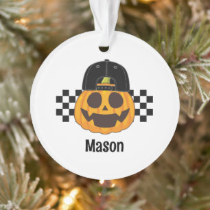 Ornamento Spooky Retro Pumpkin Dude Baby Boys Nome Halloween