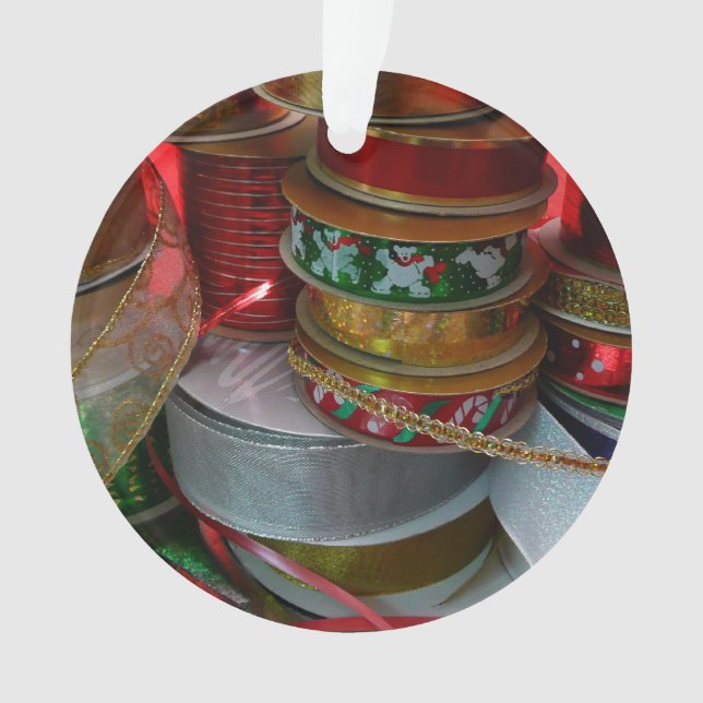 Ornamento Spools de Férias de Natal Vermelho e Dourado (Frente)