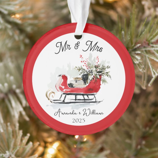 Ornamento Srª Sra Primeiro Natal Mudança sr e sra  (Árvore)