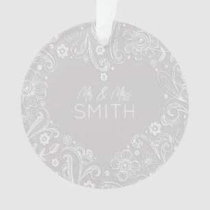 Ornamento Sr. & Sra. Wedding Keepsaame Nome Data Doodle Hear