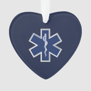 Ornamento Star of Life Paramedic EMS on Blue Carbon Fiber