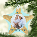 Ornamento Starfish Family Photo Beach<br><div class="desc">Personalize este ornamento em forma de estrela em forma de praia,  com sua própria foto e nome da família. *Se precisar de assistência com este design ou produtos correspondentes,  entre em contato comigo através do Zazzle.</div>