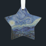 Ornamento Starry Night Vincent van Gogh<br><div class="desc">Este design de ornamento de estrelas belas de arte mostra o famoso quadro do pintor poste-impressionista holandês Vincent van Gogh, "A Noite Estrelada". Pintado durante sua estadia no asilo Remy Santo na década de 1880, Van Gogh retratou as colinas rolantes e árvores ciprestes que viu de sua janela. Ele também...</div>