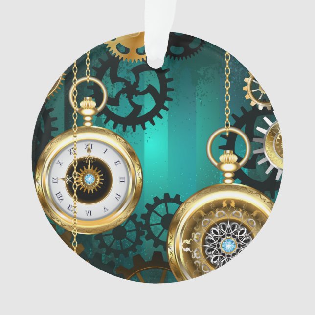 Ornamento Steampunk Jewelry Watch em um fundo verde (Frente)