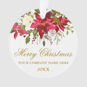 Ornamento Sua empresa Watercolor Red Poinsettia Floral Doura