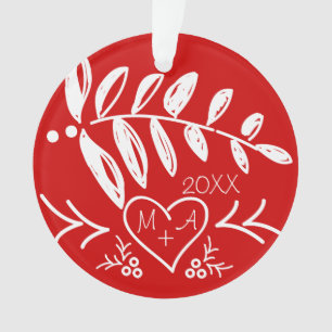 Ornamento Sua Foto e Iniciais Romáticas no Natal do Coração