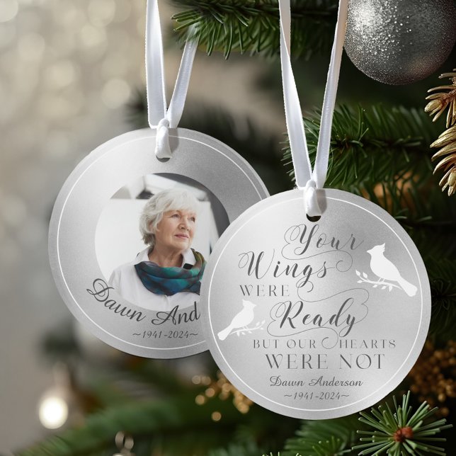 Ornamento Suas Asas Estavam Prontas No Cardeal Memorial Silv (Your Wings Were Ready Silver Memorial Cardinal Ornament)