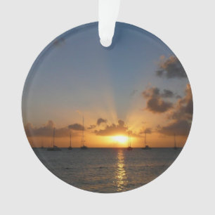 Ornamento Sunset com Imagem de Paisagem Tropical de Barcos d
