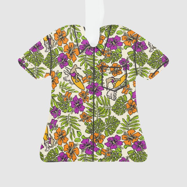 Ornamento Surf Pareau Havaiano Camisa do Hibiscus Aloha (Frente)