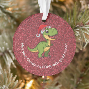 Ornamento T-Rex Fofo e Adorável com Chapéu de Papai Noel