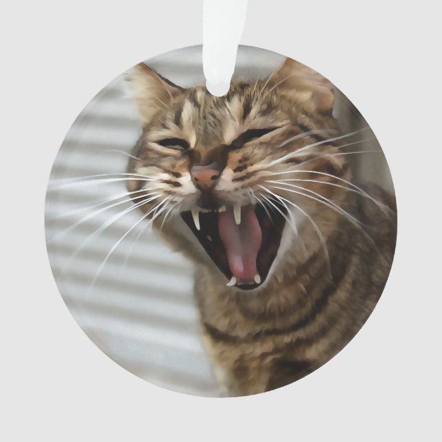 Ornamento Tabby Cat Yawning Retrato Artístico (Frente)