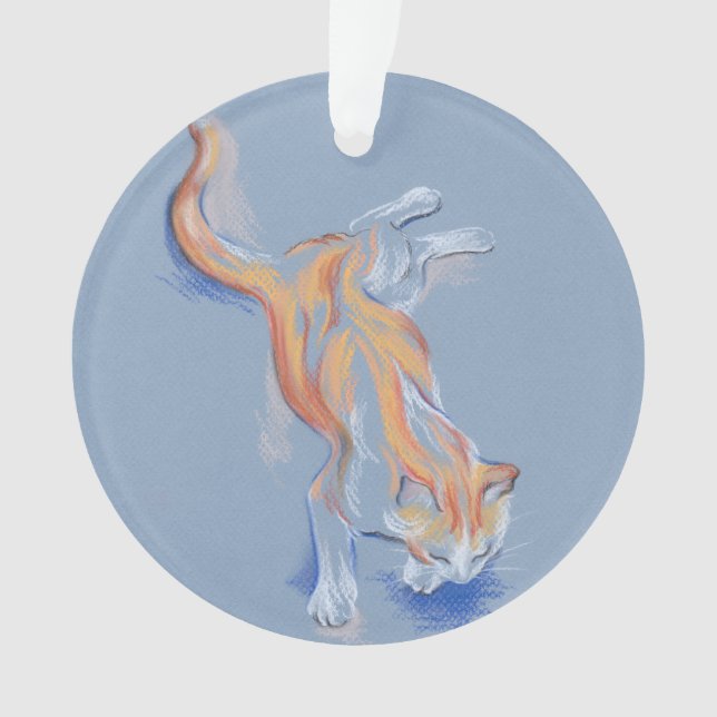 Ornamento Tabuleiro Branco e Laranja do Pastel Gato em Azul (Frente)