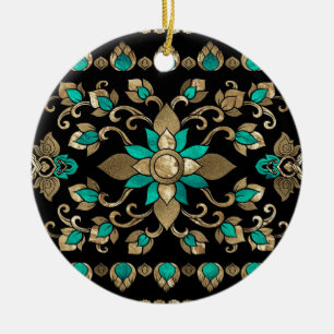Ornamento Tailandês - Dourado e Teal