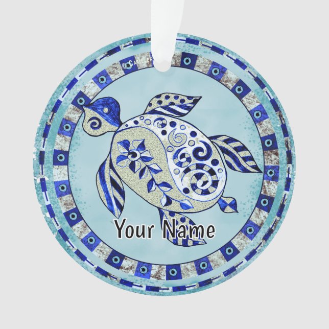 Ornamento Tartaruga Tribal Azul (Frente)